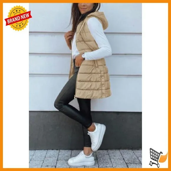 Women's Long Hooded Puffer Vest Sleeveless Lightweight Winter Outerwear